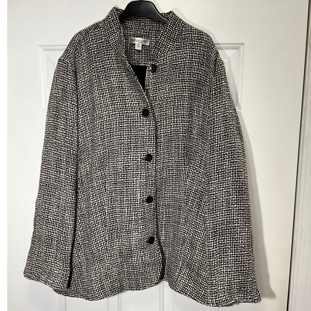 Coldwater Creek Womens 3X Black White Basketweave Wool Blend Button Front Jacket
